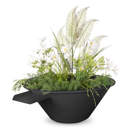 The Outdoor Plus 36 Round Cazo Planter & Water Bowl - Powder Coated Metal - Black - OPT-R36PCPW-BLK